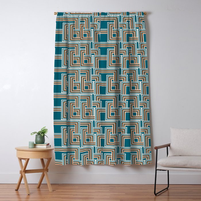 Modern Striped Squares In Teal Burnt Orange And Cream Blackout
