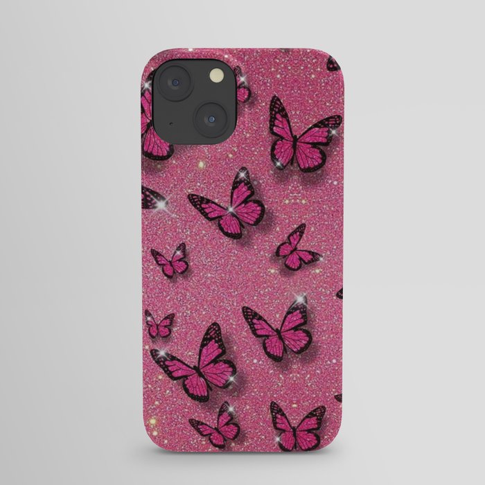 Cute Pink Butterfly on Glitter Aesthetic Background iPhone Case by  Aesthetic Wall Decor by SB Designs