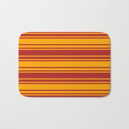 [ Thumbnail: Red & Orange Colored Lined/Striped Pattern Bath Mat ]