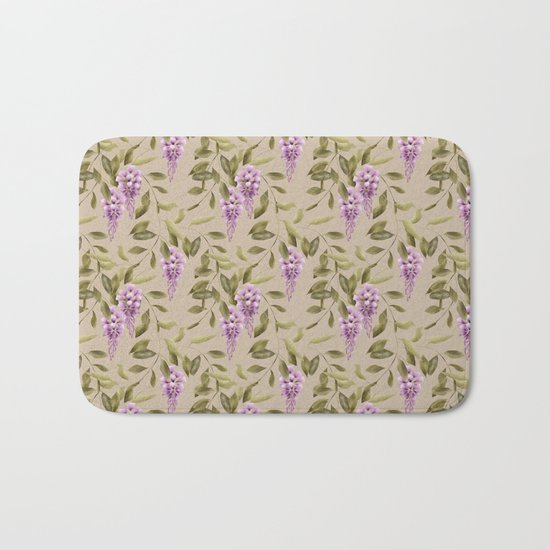 Seamless floral retro pattern background flowers ornament wallpaper textile Illustration glicinia Bath Mat