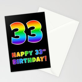 [ Thumbnail: HAPPY 33RD BIRTHDAY - Multicolored Rainbow Spectrum Gradient Stationery Cards ]