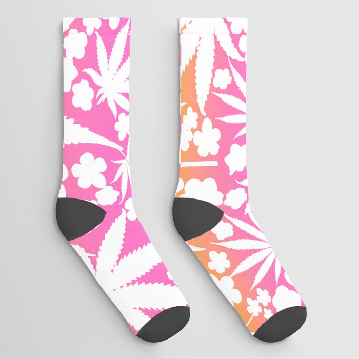 Sunset Beach 70’s Cannabis And Flowers Socks