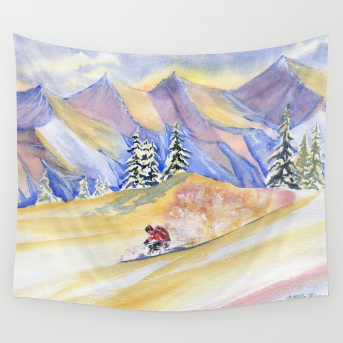 Powder Skiing Art Wall Tapestry