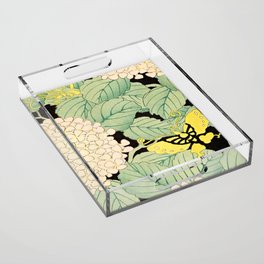 Butterflies and Hydrangeas Vintage Japanese Print Acrylic Tray