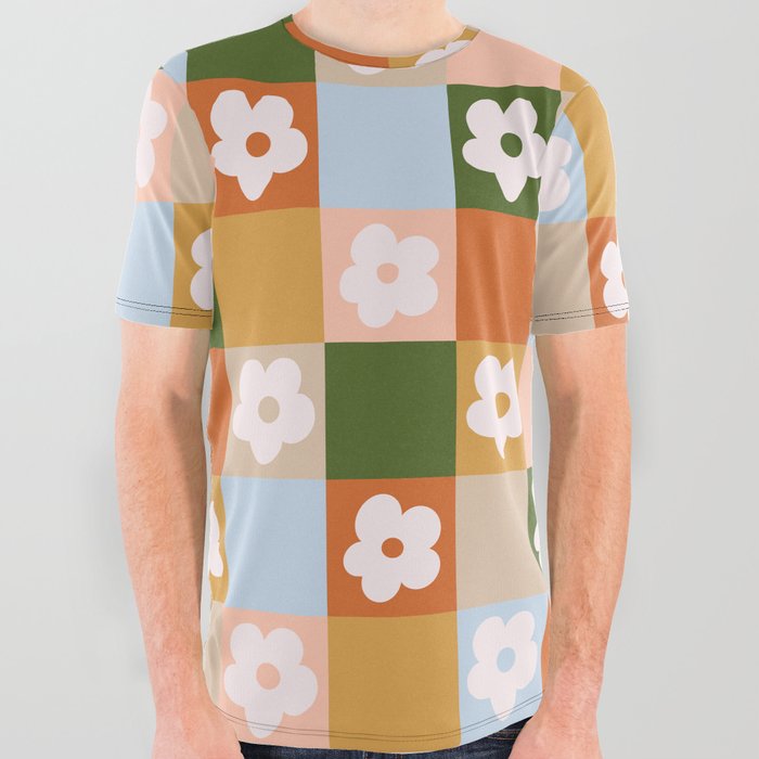 Retro Check Flowers #3 #decor #art #society6 All Over Graphic Tee