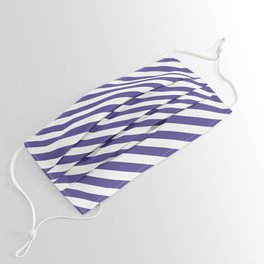 [ Thumbnail: White and Dark Slate Blue Colored Stripes Pattern Face Mask ]