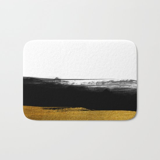Black and Gold grunge stripes on clear white backround - Stripe- Striped Bath Mat