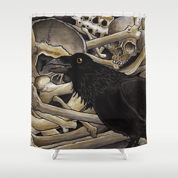 Bird and Bones Watercolour Shower Curtain