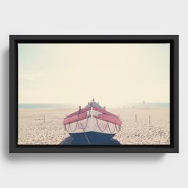 Fishing Boat - Beach - Pink -  Ocean Print - Sea Travel photography Framed Canvas