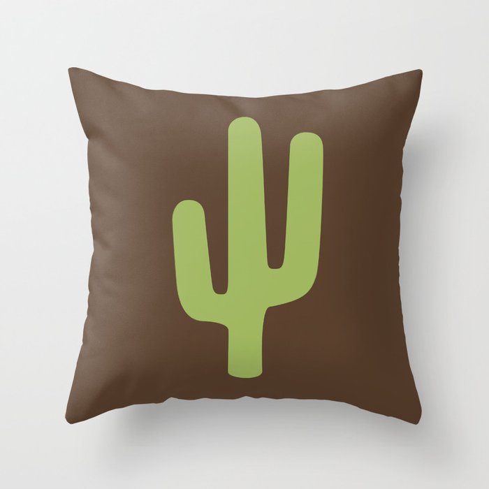 Green and Brown Saguaro Cactus Silhouette with Horizontal Stripes Throw Pillow