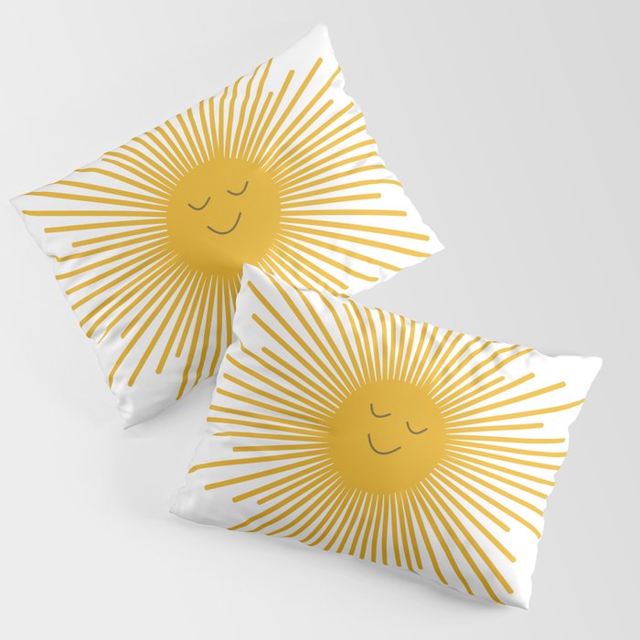 Contented Sun Cute Mustard Yellow Sunburst Pillow Sham by Kierkegaard Design Studio Society6
