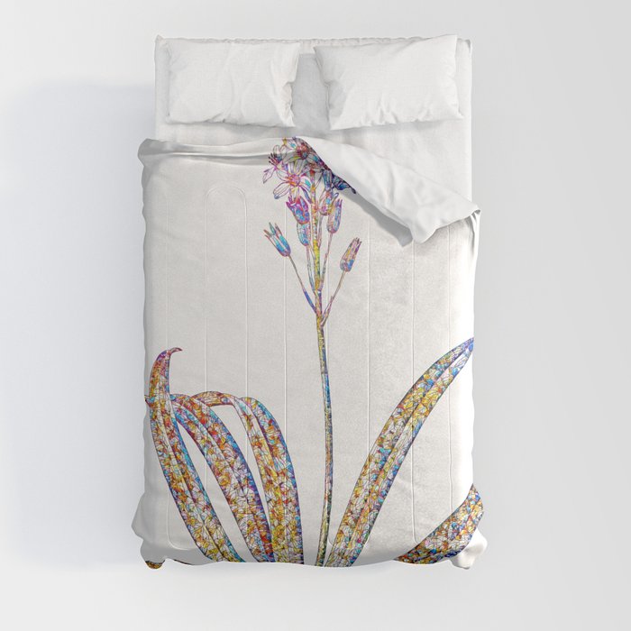 Floral Spanish Bluebell Mosaic on White Comforter
