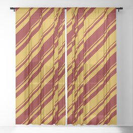 [ Thumbnail: Goldenrod & Maroon Colored Lines/Stripes Pattern Sheer Curtain ]