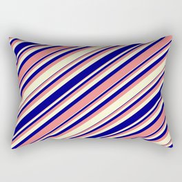 [ Thumbnail: Light Coral, Light Yellow, and Blue Colored Lined/Striped Pattern Rectangular Pillow ]