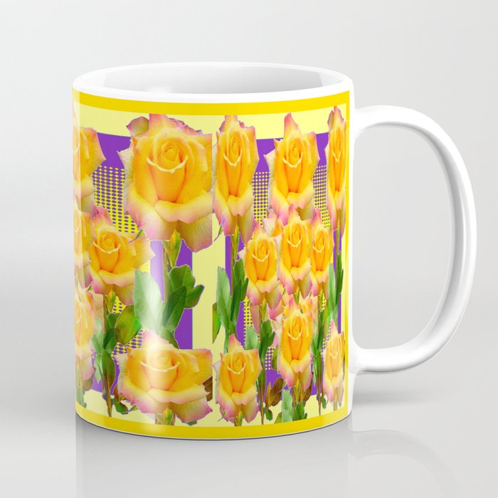 Purple Tinged Golden Yellow Garden Roses Green Art Coffee Mug