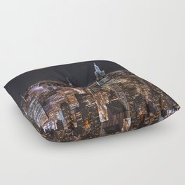 New York City Full Moon | NYC Skyline at Night | Photography and Collage Floor Pillow