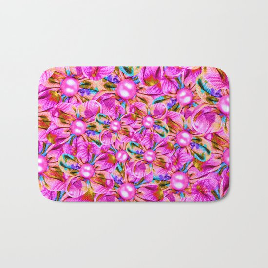Abstract sewn pink flowers Bath Mat