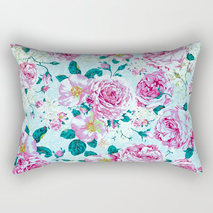 Vintage modern pink green teal watercolor floral Rectangular Pillow