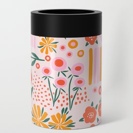 70s Mod Retro Flower Pattern Can Cooler