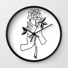 Hands Holding Rose Design — Hands & Rose Stem Illustration Wall Clock