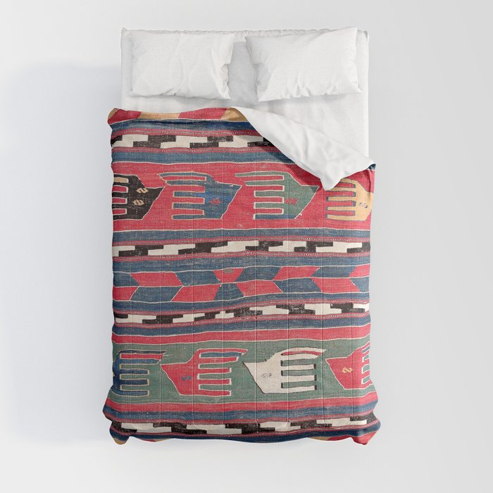 Southwestern Nomad I // 18th Century Colorful Red Blue Green Yellow Shapes and Bands Pattern Comforter