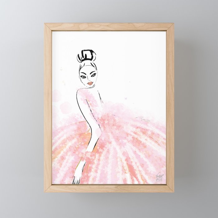 big pink blush fashion dress with flowers Framed Mini Art Print