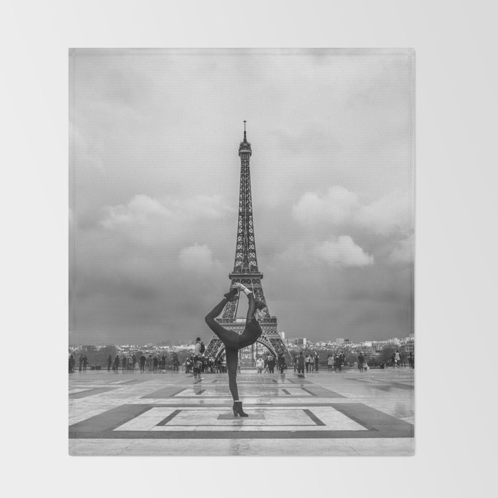 Paris Yoga Pose In Front Of The Eiffel Tower Throw Blanket By Neilsnape Society6