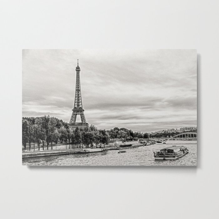 Eiffel Tower and boats on Seine river in Paris, France Metal Print
