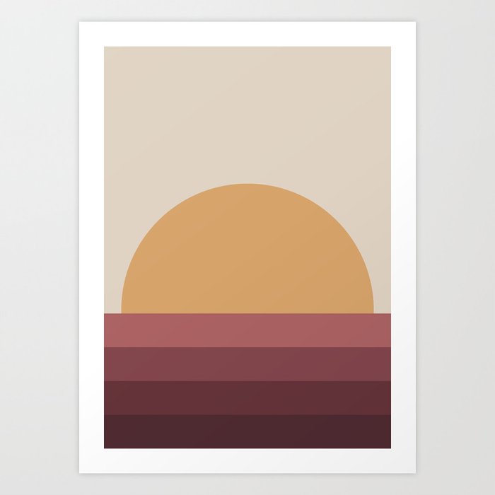 Minimal Retro Sunset / Sunrise - Ruby Art Print