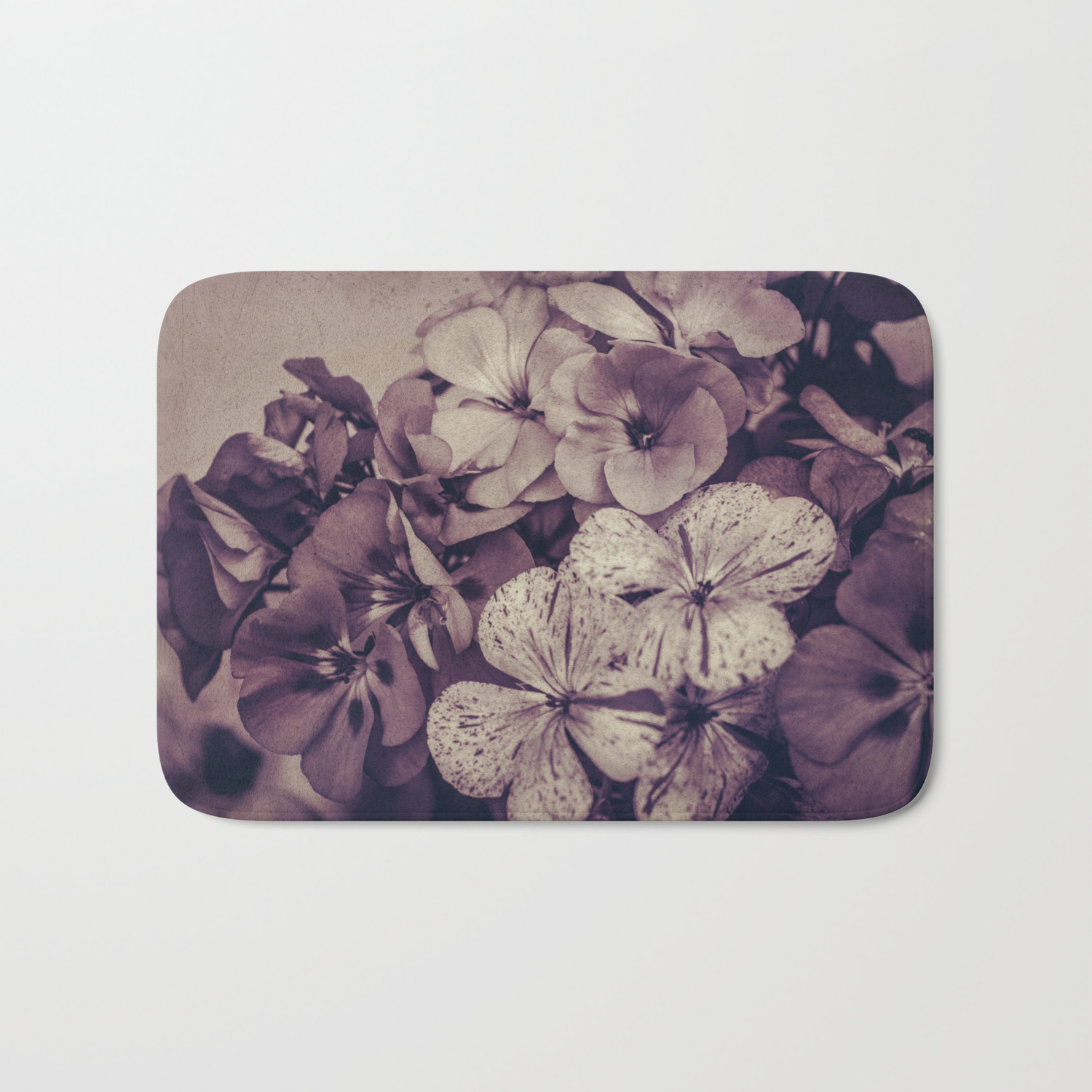 Geraniums Monochrome Floral In Aubergine Bath Mat By