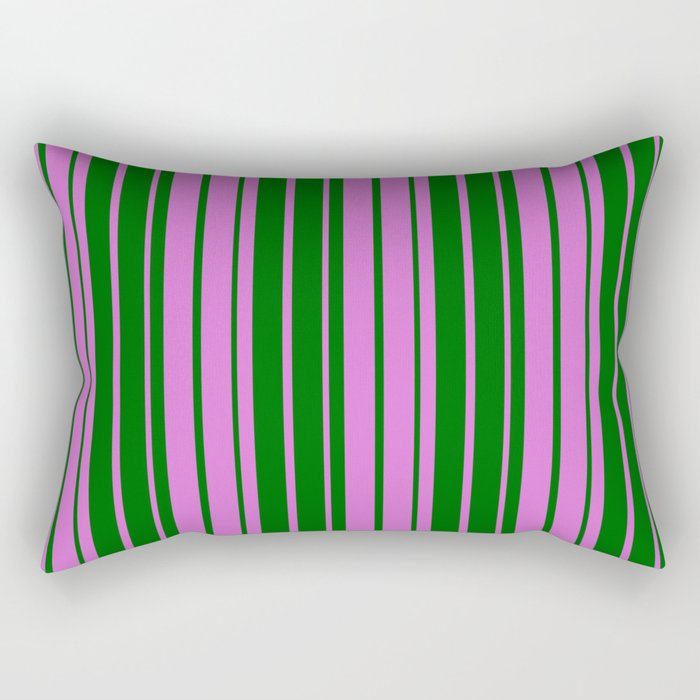 Orchid & Dark Green Colored Striped Pattern Rectangular Pillow