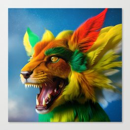 AI colorful tiger dog monster with feathers Canvas Print