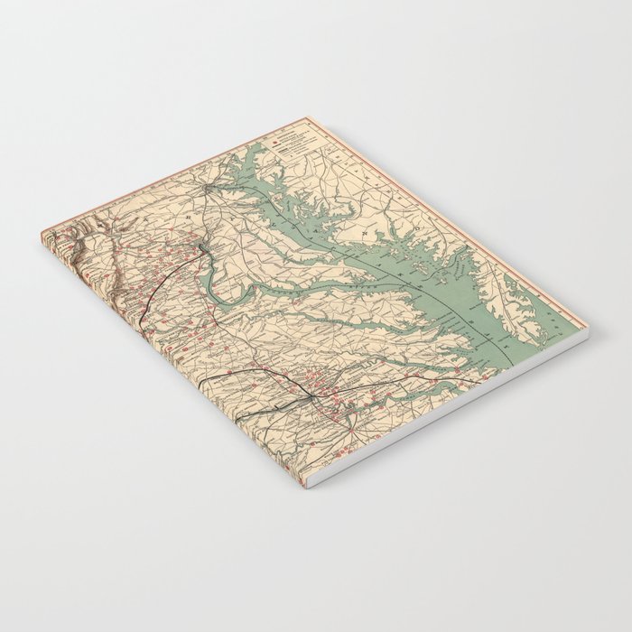 Vintage Virginia Civil War Battlefields Map, 1895 Notebook