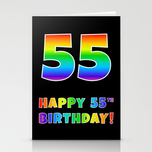 HAPPY 55TH BIRTHDAY - Multicolored Rainbow Spectrum Gradient Stationery Cards