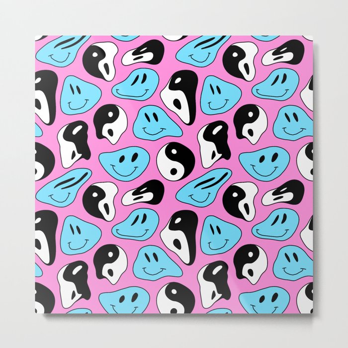 Funny melting smile happy face colorful cartoon seamless pattern Metal Print