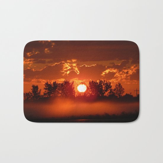 Flaming Horses over the Foggy Sunrise Bath Mat