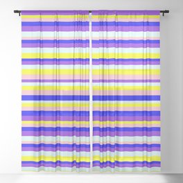 [ Thumbnail: Eyecatching Pink, Blue, Purple, Light Cyan & Yellow Colored Striped Pattern Sheer Curtain ]