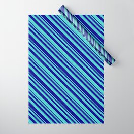 [ Thumbnail: Dark Blue & Turquoise Colored Striped/Lined Pattern Wrapping Paper ]