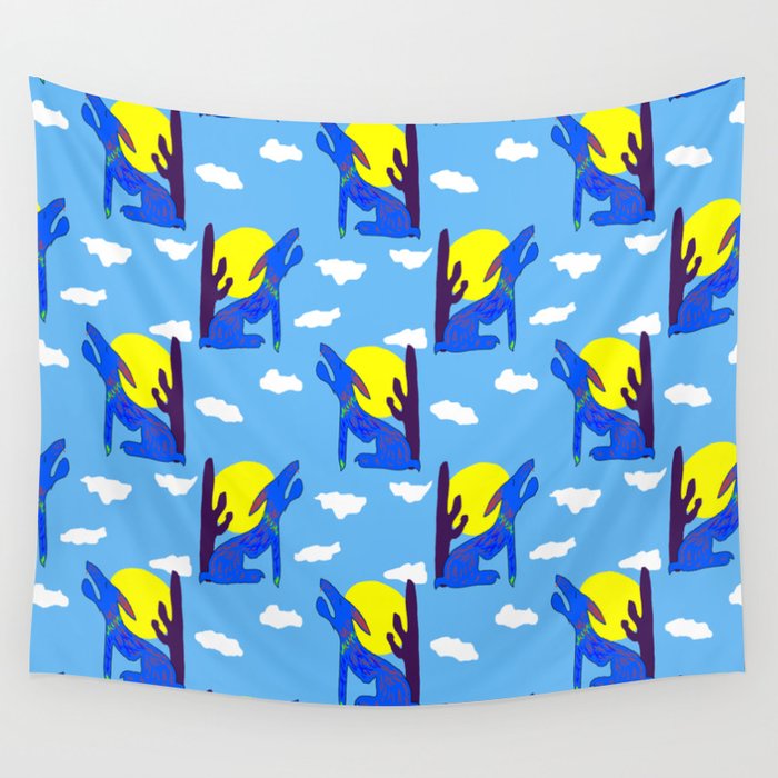 Blue Coyote Pattern Wall Tapestry