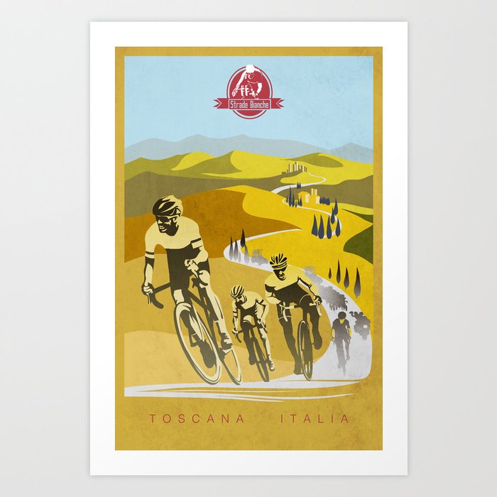 Strade Bianche retro cycling classic art Art Print