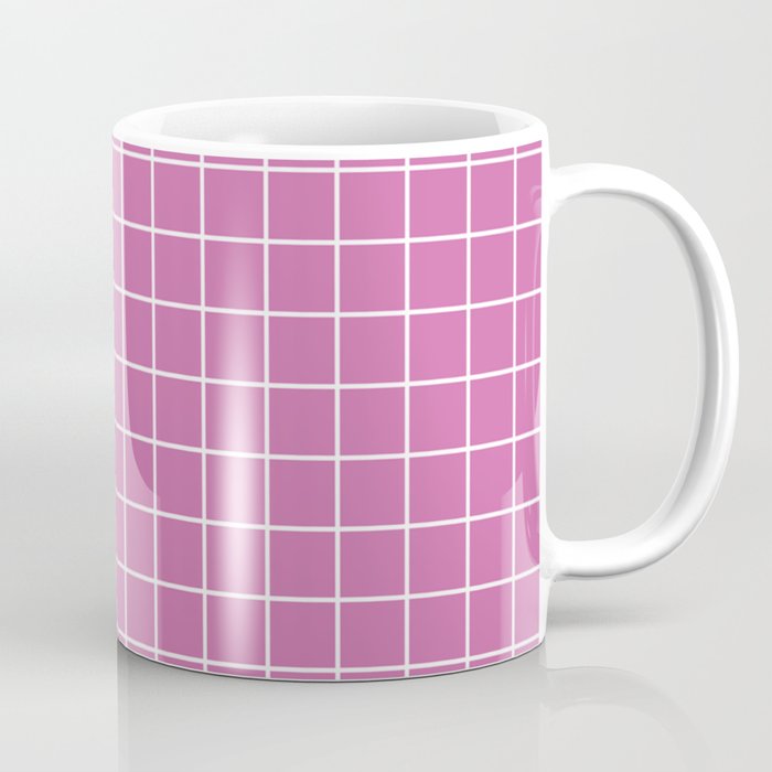 Super pink - violet color -  White Lines Grid Pattern Coffee Mug
