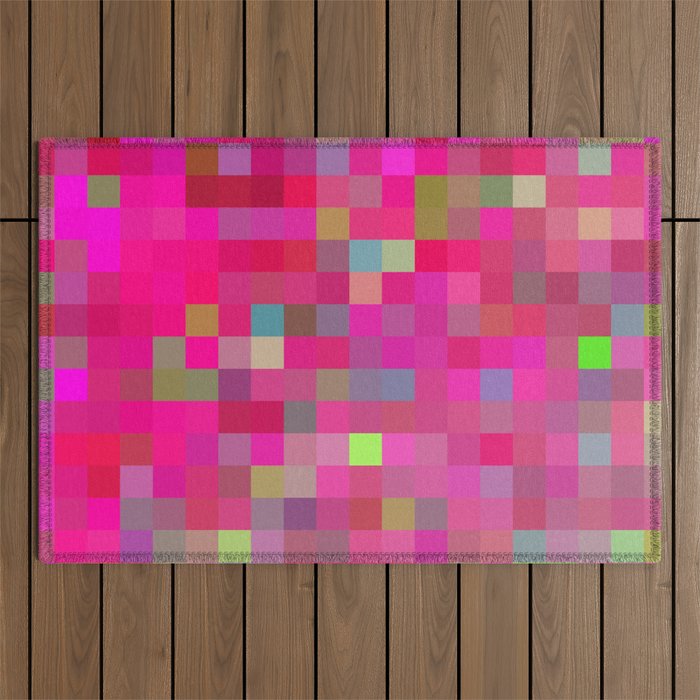 pink geometric square pixel pattern abstract background Outdoor Rug