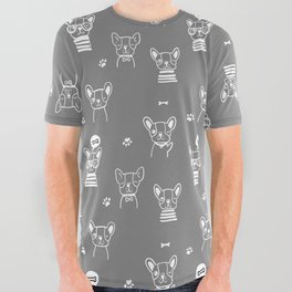 Grey and White Hand Drawn Dog Puppy Pattern All Over Graphic Tee