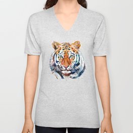 Tiger Head watercolor V Neck T Shirt