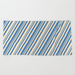 [ Thumbnail: Bisque & Blue Colored Stripes/Lines Pattern Beach Towel ]