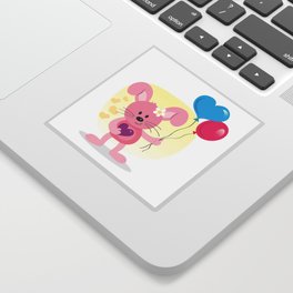 Cute pink bunny holding a balloon. Sticker