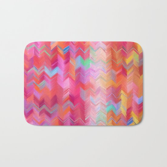 Colorful painted chevron pattern - pink, purple, yellow, orange Bath Mat