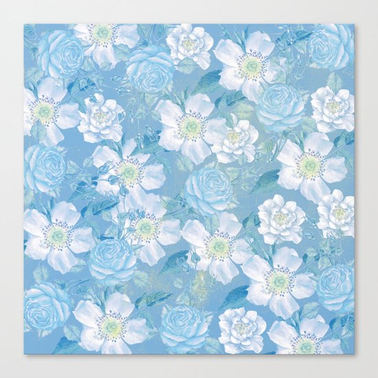 Blue Vintage Rose Pattern Canvas Print