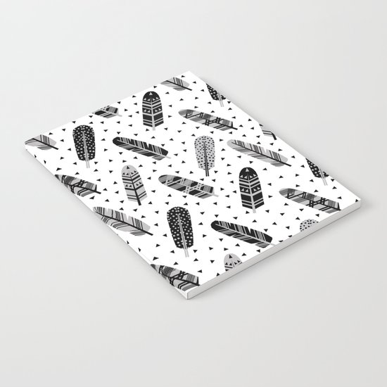 Feathers black and white triangle geometric modern trendy hipster boho southwest native style kids Notebook