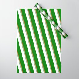 [ Thumbnail: Red, Dark Sea Green, White, and Green Colored Stripes/Lines Pattern Wrapping Paper ]